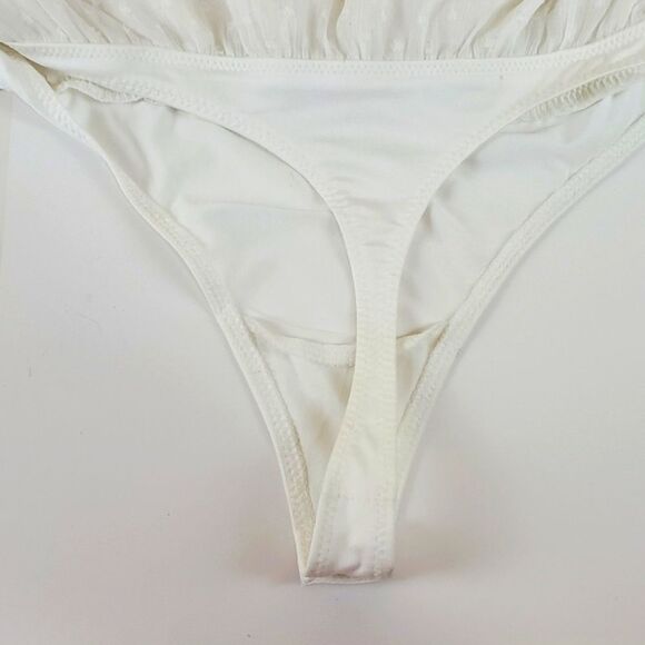 ABERCROMBIE & FITCH White Clip Dot Balloon Sleeves Bodysuit Blouse Size S - Picture 7 of 10